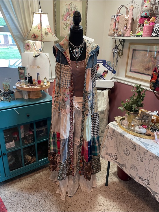 Young Threads Jackets & Blazers - Boho Patchwork Hooded Long Duster /Dress - Multicolor Young Threads